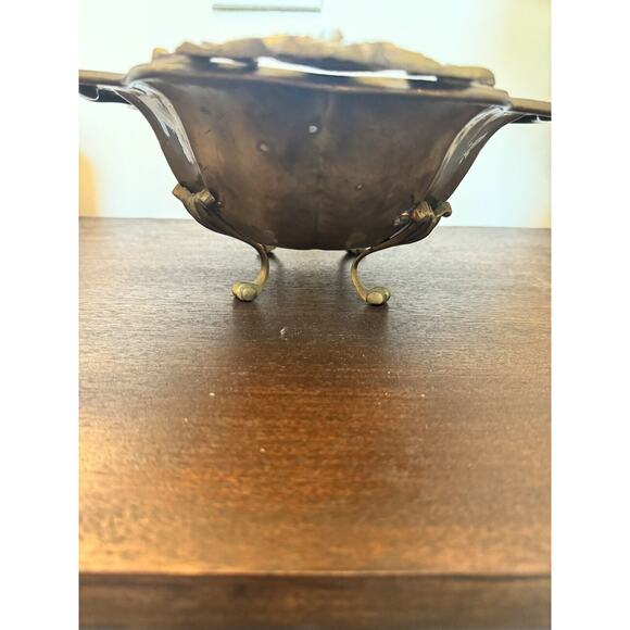 VTG Brass Large 17" Bowl Patina Scalloped Footed Centerpiece Hand Crafted India - Picture 6 of 16